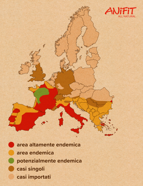 Mappa della distribuzione della leishmaniosi in Europa